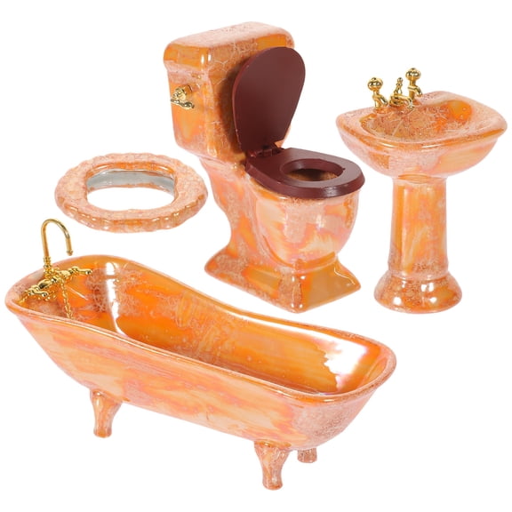 WASHWEPE Dollhouse Bathroom Furniture Orange Ceramic 1 Set 5.1x2.8x2.0in