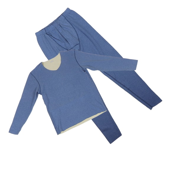 LABSERRON 1Set Mens Long Thermal Suit Dark Blue Brushed Fabric Warm Base Layer for Cold Weather