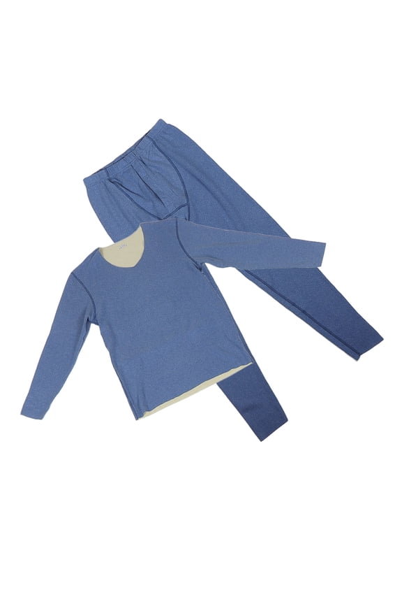 1Set Mens Long Thermal Suit Dark Blue Brushed Fabric Warm Base Layer for Cold Weather