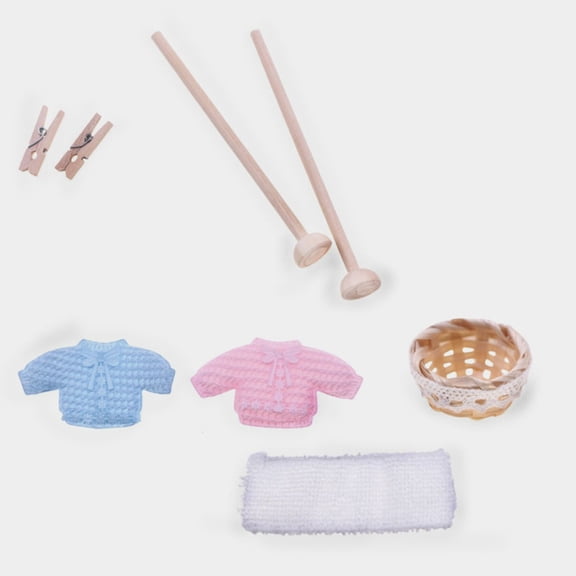 FRCOLOR 1 Set Miniature Laundry Set Tiny Clothesline Model With Dusting Brush For Dollhouse Laundry Accessories Long-Lasting Mini Clothesline Set