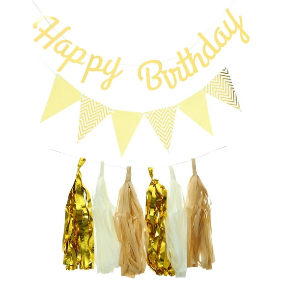 FRCOLOR 1 Set of Birthday Party Paper Banner Gold Blocking Banner Hanging Decoration