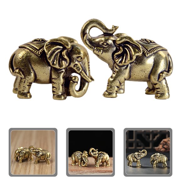 FRCOLOR 1 pair of Miniature Brass Elephant Statue Desktop Retro Elephant Decor Table Elephant Statue Desktop Elephant Figurine Animal Sculpture