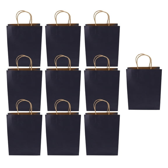 WRISTBIQUE FrColor 10Set Disposable Dark Blue Kraft Shopping Bags for Business Owners and Cooking Enthusiasts