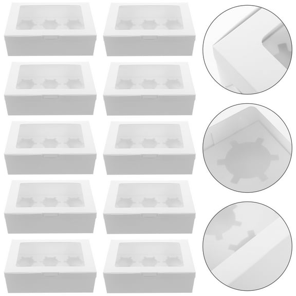 FRCOLOR 10 Pcs Baking Box Clear Favor Cupcake Boxes Single Gift Bulk White