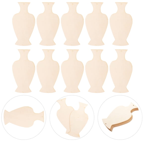 FRCOLOR 10Pcs Vase Shaped Wood Pieces for Crafts Beige Color Unfinished Wood for Diy Handicraft