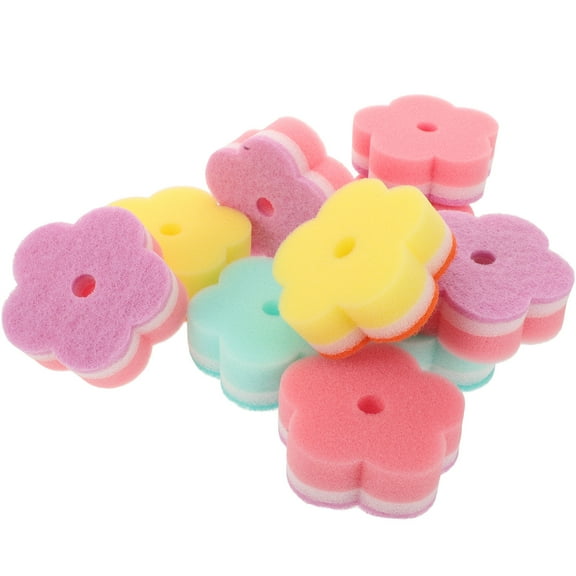 FRCOLOR 10 Pcs Nanometer Cleaning Dishcloth Sponge Scouring Pad Pot Scrubber Dish Brush for Kitchen (Five Finger Flower, In Bulk)