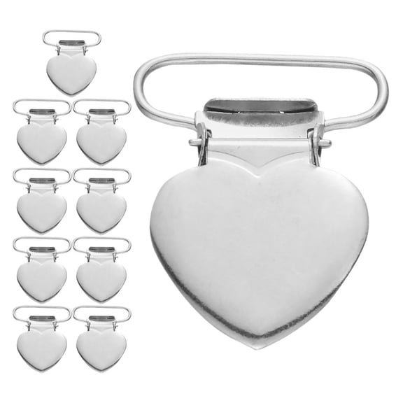 LABSERRON 10Pcs Metal Heart Buckle Clips for Overalls and Suspenders Plated Silver Durable Design