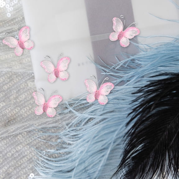 FRCOLOR 100 Pcs Glitter Mesh Ribbon with Butterfly Centerpiece Organza Applique for Crafts and Decorations