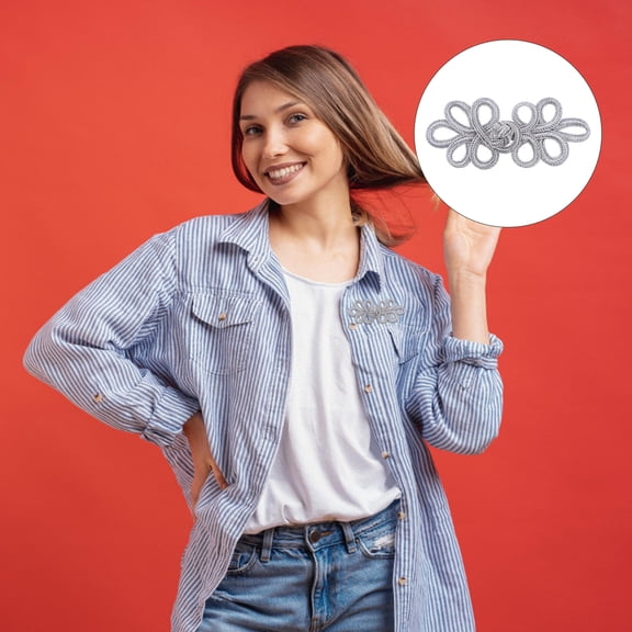 FRCOLOR 10Pcs Plated Silver Suit Knot Fastener Chinese Knots Buttons Durable Handmade Clothes Accessory