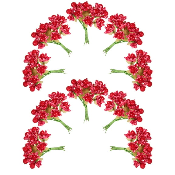 WASHWEPE Mini Berries For Crafts Artificial Berry Stems Red Foams Plastic 10Sets 3.5x2.8x0.8In