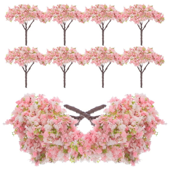 FRCOLOR 10pcs Realistic Miniature Tree Set Artificial Cherry Blossom Trees Plastic for Pot Micro Landscape