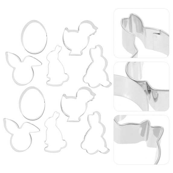 FRCOLOR 10Pcs Easter Design Egg Bunny Chick Shapes Stainless Steel Cookie Cutter Molds for Baking and Cutting Dough