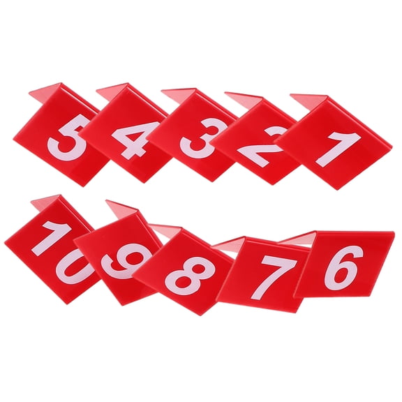 TAILTOSS 10Pcs Red Acrylic Double Sided Table Number Markers for Wedding and Event Table Decor