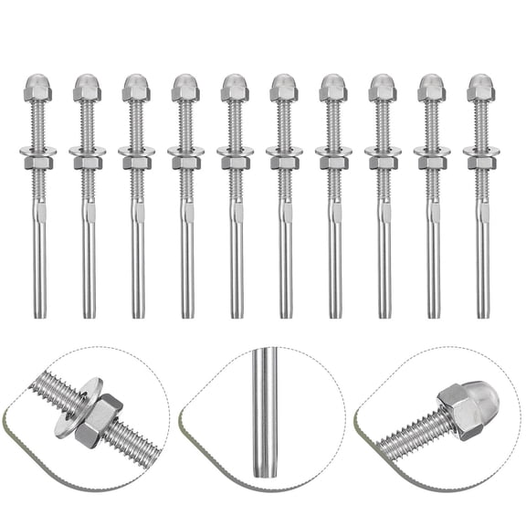 FRCOLOR 10pcs End Caps Threaded Stainless Steel Cable Tensioner for Deck Railing Systems