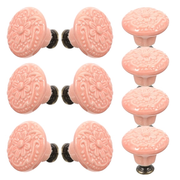 WASHWEPE Porcelain Knobs Cabinet Knob Ceramic Pink 10Pcs