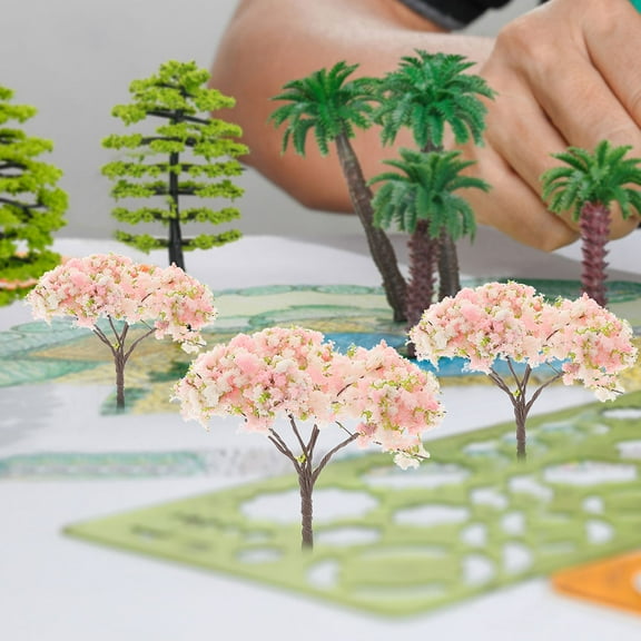 FRCOLOR 10pcs Miniature Sand Table Trees Fake Cherry Blossom Flowers Artificial Cherry Blossom Bonsai Miniature Tree Decorations for DIY Model Scenery