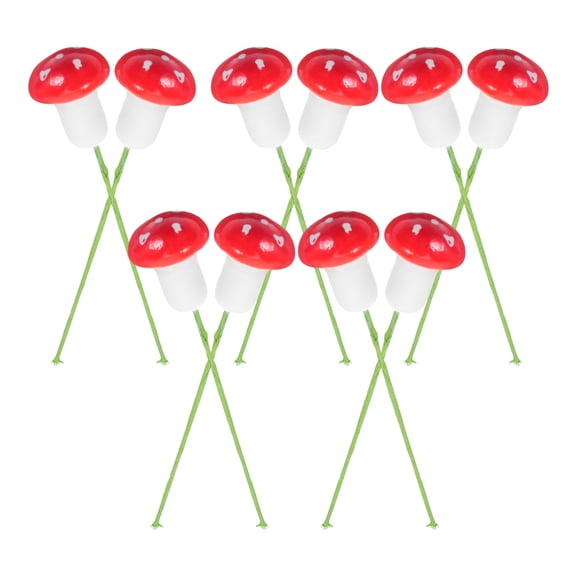 FRCOLOR 10pcs Simulation Mushroom Figurines for Micro Landscape Decor Red Metal Wire Plant Pot Decor
