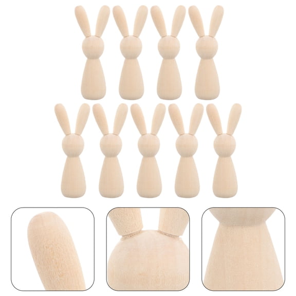 FRCOLOR 10pcs Unfinished Wooden Rabbit Figures Unpainted Animal Models for DIY Craft Art Painting