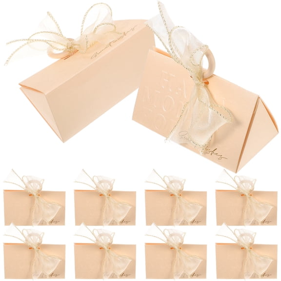 LABSERRON 10Pcs Triangular Ribbon Candy Boxes for Wedding Party Decoration with Paper and Wood