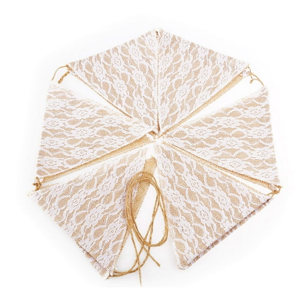 TAILTOSS Bridal Shower Hanging Banner Floral Lace Burlap Flag Banner White 12Pcs