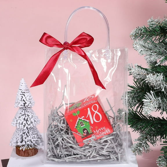 FRCOLOR 12 Pcs Clear Present Bags With Handle Plastic Transparent Tote Bag Clear Goodie Bag Clear Party Favor Bag For Boutique Wedding Birthday Party Baby Shower Halloween Christmas