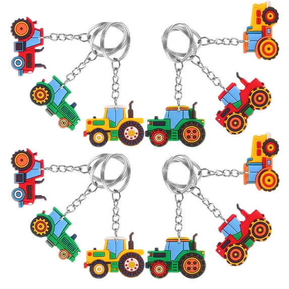 FRCOLOR 12PCS Cute Farm Tractor Keychain for Kids Cartoon Key Ring for Backpack Harvest Season Party Favors Keychain Toys Baby Shower Return Present