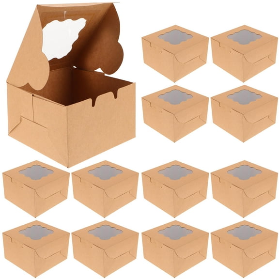 FRCOLOR Brown Paper Dessert Boxes with Transparent Window for Home Bakery and Gifts 12 Pieces