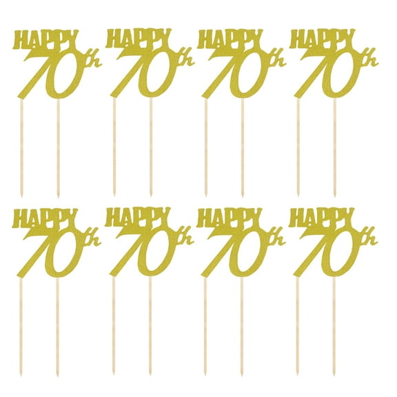 FRCOLOR 12pcs HAPPY 70th Letters Birthday Cake Toppers Glitter Paper Cake Picks Lovely Cupcake Decor Party Supplies