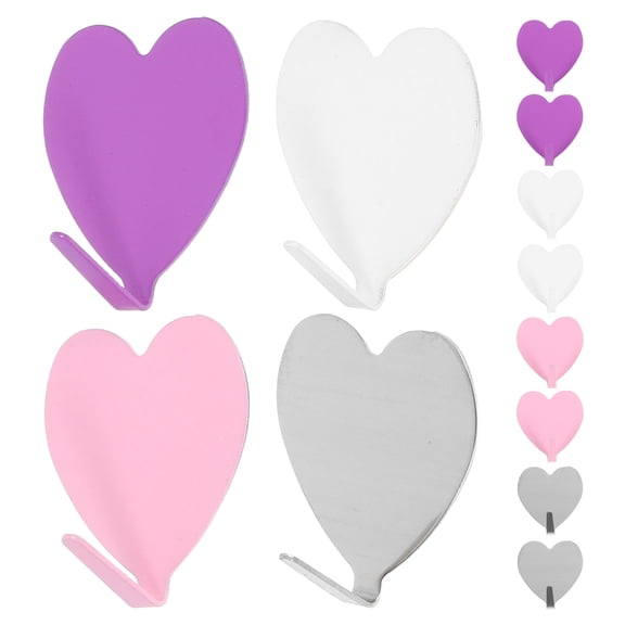 FRCOLOR 12pcs Stainless Steel Heart Shaped Wall Hooks Self Adhesive Decorative Hooks Cute and for Hanging Keys Towels Purses for Home Decoration
