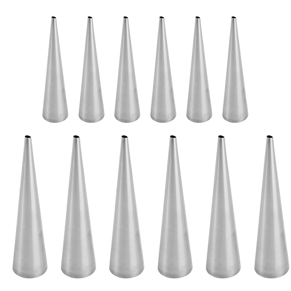 FRCOLOR 12pcs Stainless Steel Pastry Cream Horn Molds Conical Tube Cone
