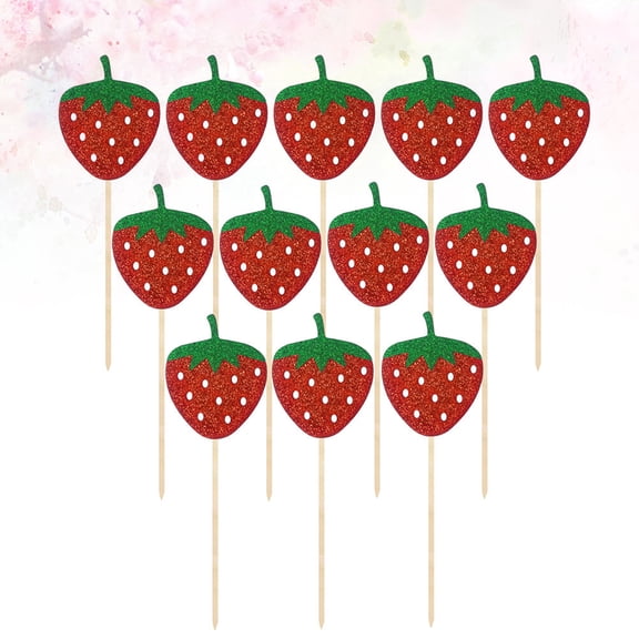FRCOLOR 12pcs Strawberry Insertion Fruits Decoration Fruitful Cupcake Topper Fruit Picks Party Cake Topper Wooden