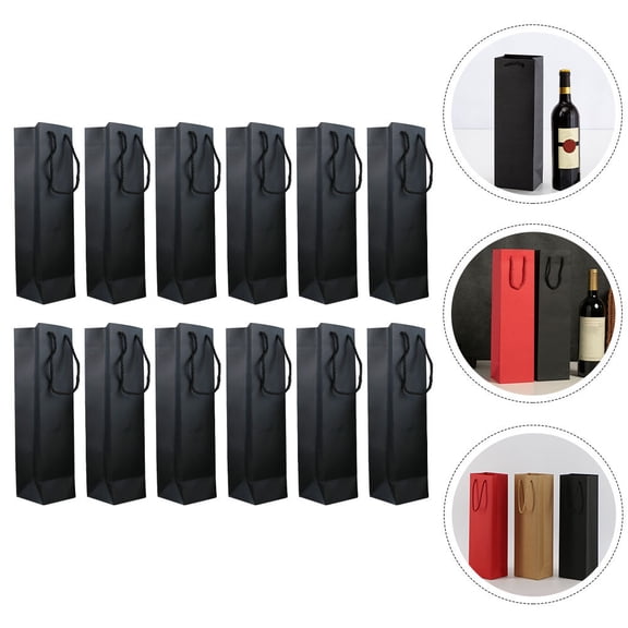 LABSERRON 12Pcs Portable Black Wine Carrier Pouches Paper Bags for Christmas Tsgiving Parties