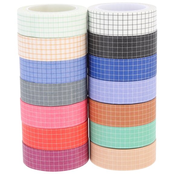 FRCOLOR 14 Rolls Washi Tape and Stationery Grid Adhesive Tape for Crafting, Labeling, and Decoration