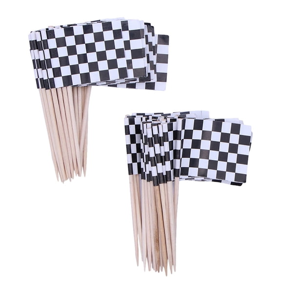 FRCOLOR 150Pcs Cake Dessert Inserted Flag Unique Racing Flag Cake Topper Black White