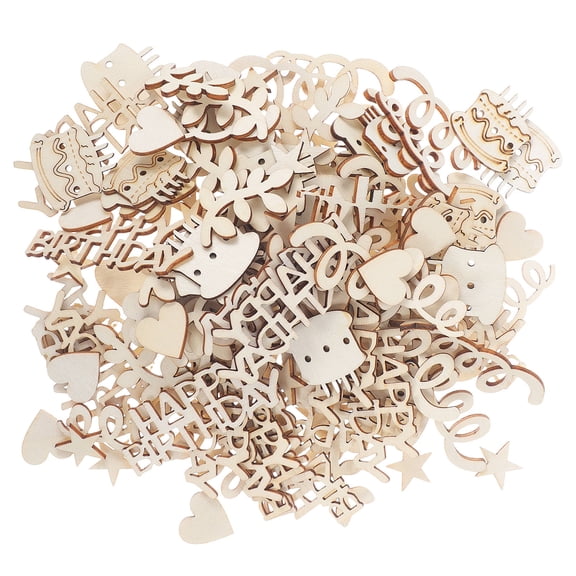 FRCOLOR 150pcs Birthday Wood Cutouts Mini Wood Ornaments For Painting Crafts Mini Happy Birthday Signs Cake Cutouts Birthday Decors
