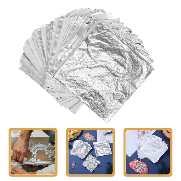 FRCOLOR 150pcs Silver Foil Sheets for Decoration Use Moisture Resist Craft Supplies with Unique Design