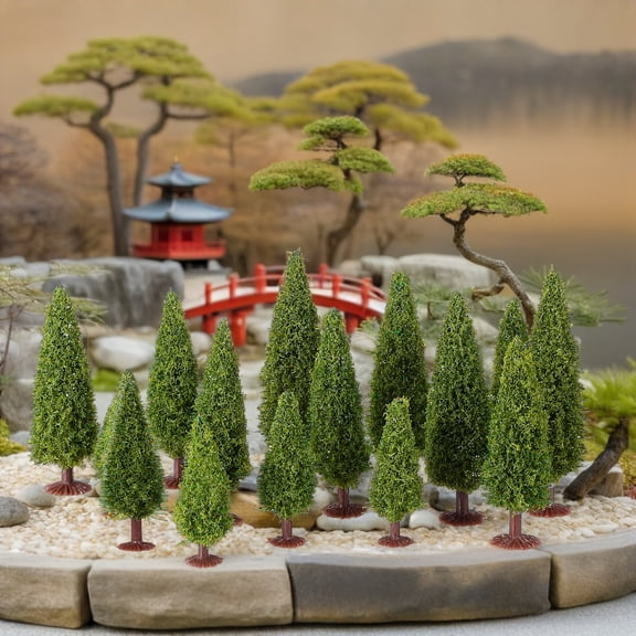 FRCOLOR 15Pcs Green Plastic Trees for Sand Table and Indoor Decoration