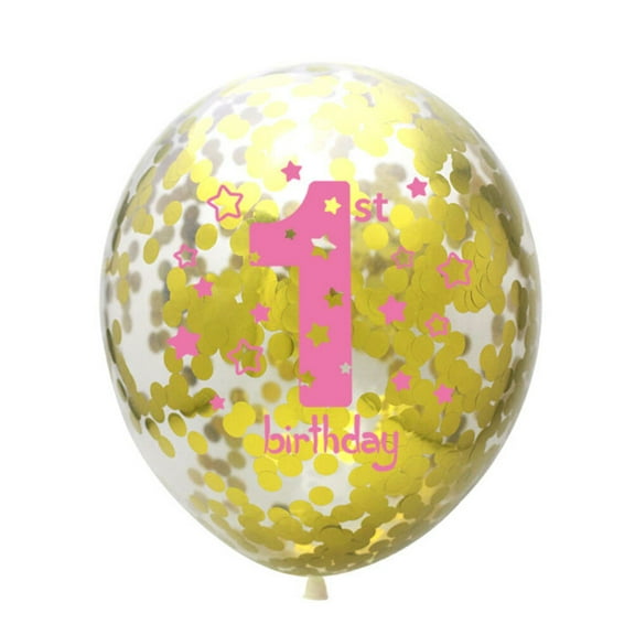 FRCOLOR 15pcs 12 Inches Latex Balloons Printed Inflatable Balloons Baby Shower 1 Year Old Birthday Party Decoration Balloons Sets (Pink + Golden, with a Roll of Random Color Ribbon)