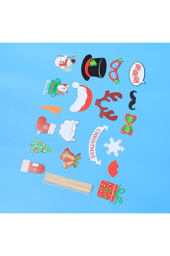 19pcs Photo Booth Props Christmas Snowman Gloves Bell Boots Props On Sticks for Christmas