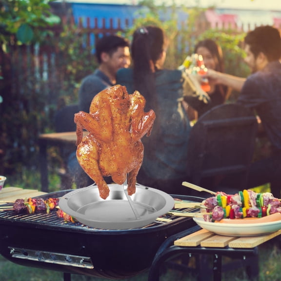 FRCOLOR 1Pc Portable Camping Barbecue Rack Ergonomic Stainless Steel Chicken Roaster