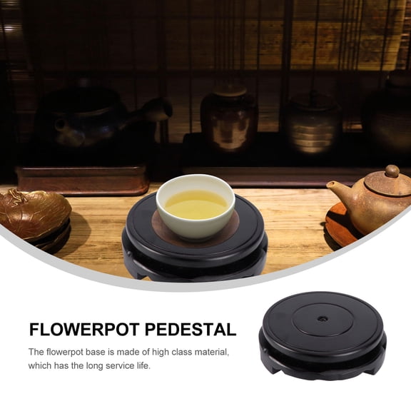 FRCOLOR 1Pack Round Wooden Base Stand Black for Displaying Flower Pot Indoor