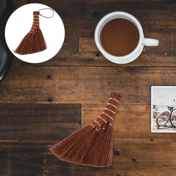 FRCOLOR Small Broom Brown Palm and Copper Wire for Easy Household Cleaning 1Pc