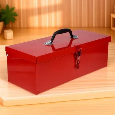 FRCOLOR 1Pc Red Metal Toolbox High Strength Shock Resistant Portable Tool Storage Box for Household Use