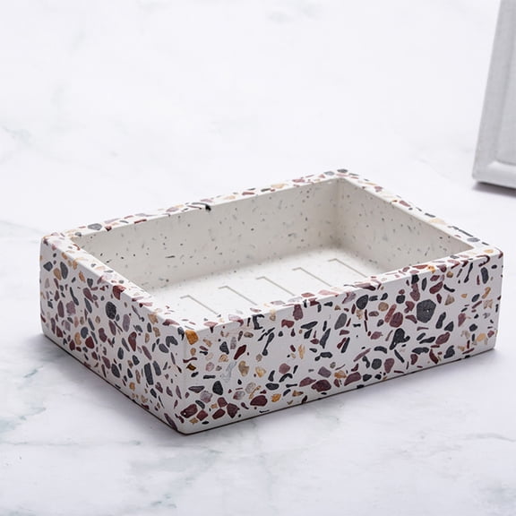 LABSERRON 1Pc Resin Soap Box with Imitation Terrazzo Design Draining Soap Holder for Bathroom Storage
