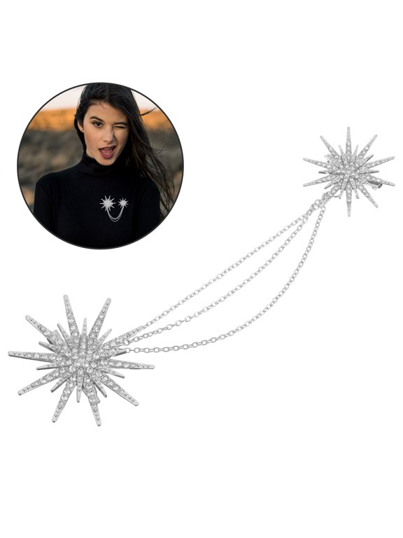 1Pcs Silver Star Brooch with Rhinestones for Decorative and Clipping