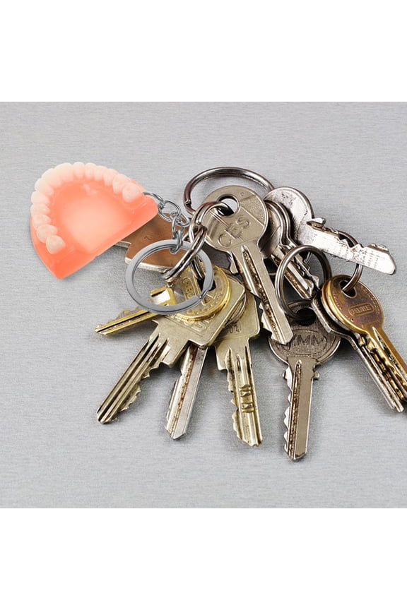 1Pc Creative Red Denture Key Ring Resin Hanging Keychain Decor