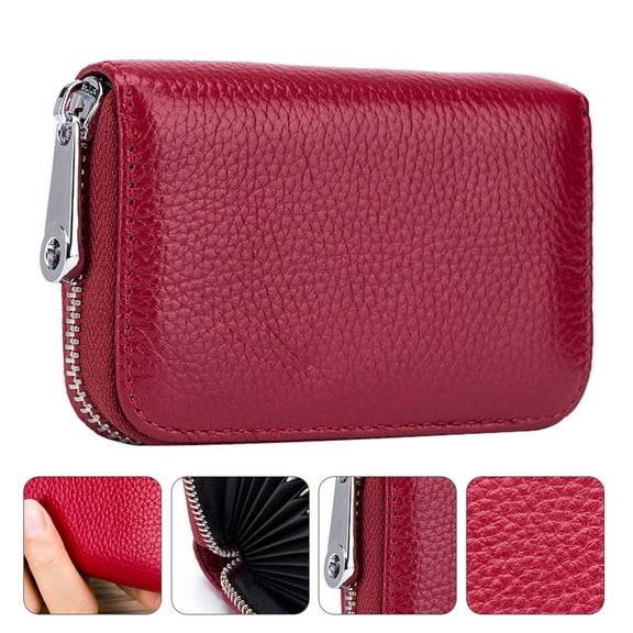 FRCOLOR 1Set Card Holder Wallet Zipper Design Pu Material Safe 4.32X2.95X0.98in
