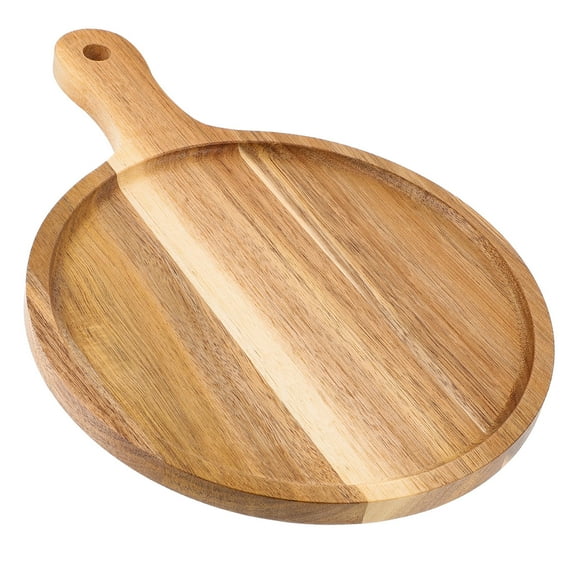 WASHWEPE Pizza Serving Tray Round Wood Plate Light Brown 1Pack 13.79X9.86X9.86in