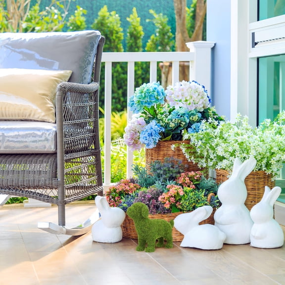 FRCOLOR 1Pc Green Flocking Dog Statue Decorative Garden Ornament for Outdoor Display