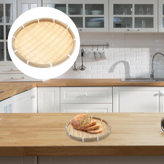 FRCOLOR 1Set Handmade Bamboo Woven Basket for Snack Biscuit Drying 7.1x7.1x0.8in